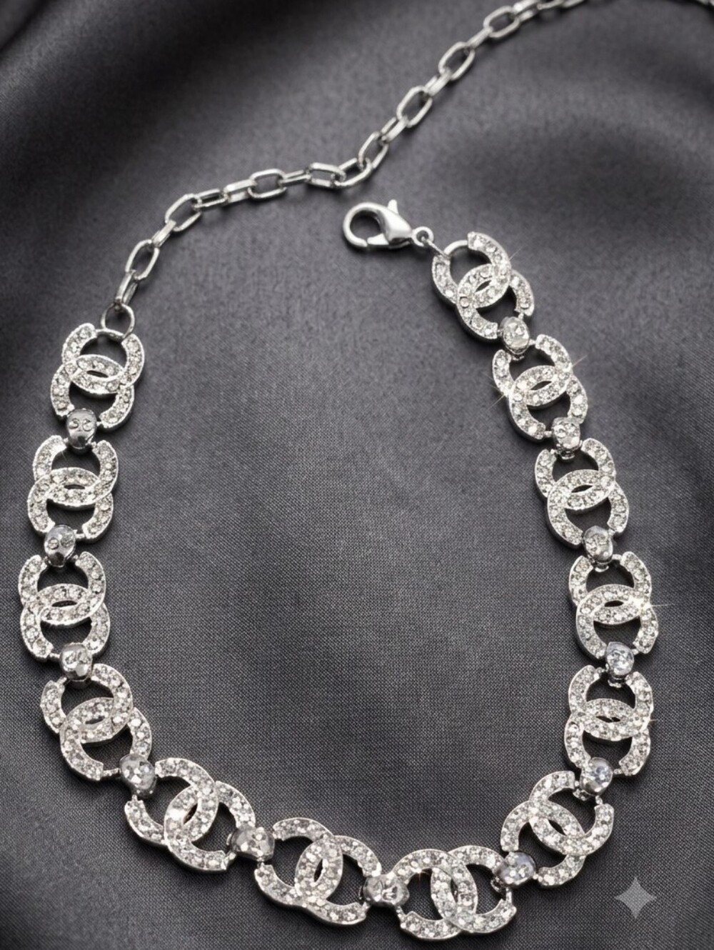 Korean High Quality Crystal Link Silver Necklace